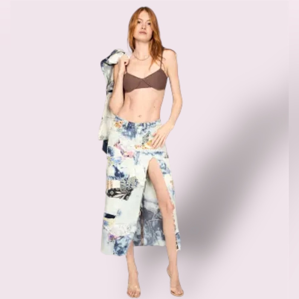 Nigel Xavier Upcycled Denim Maxi Skirt with slit! RARE!!​